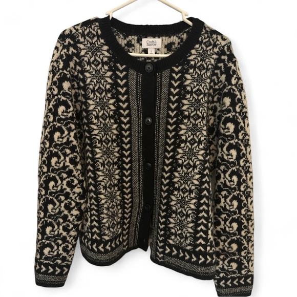 Croft & Barrow Black & Cream Cozy Cardigan Sweater Knit Pattern Size Large - Picture 4 of 9